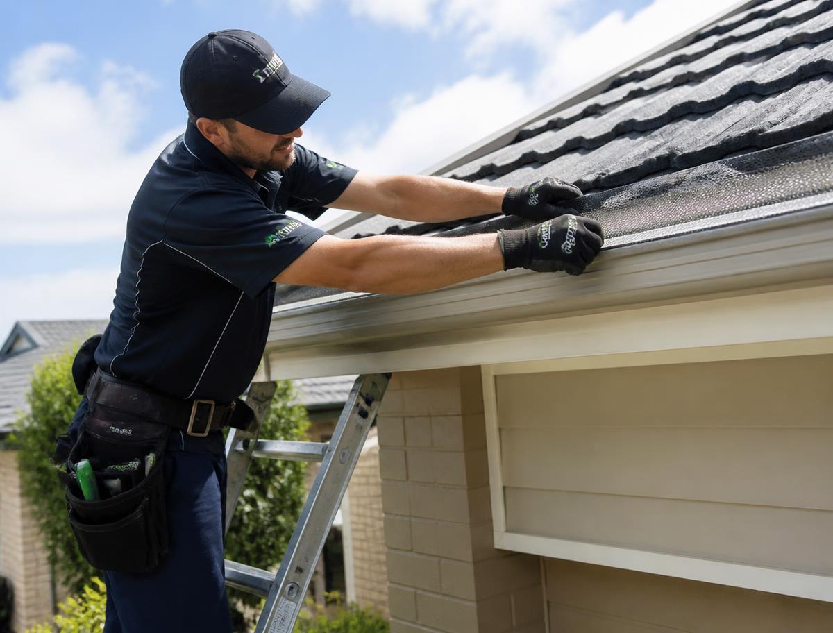 Gutter professional installing mesh gutter guards on a home